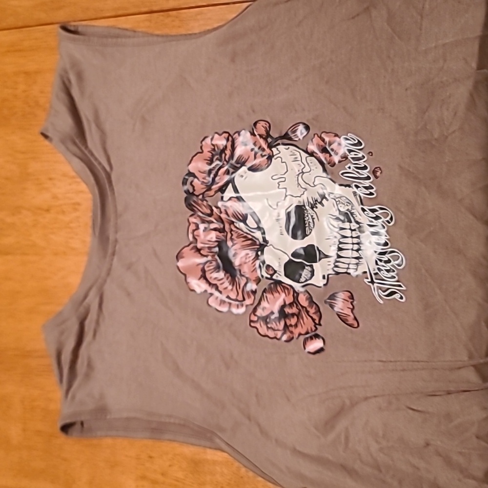 Brown Sleeveless "Staying Alive" Tee